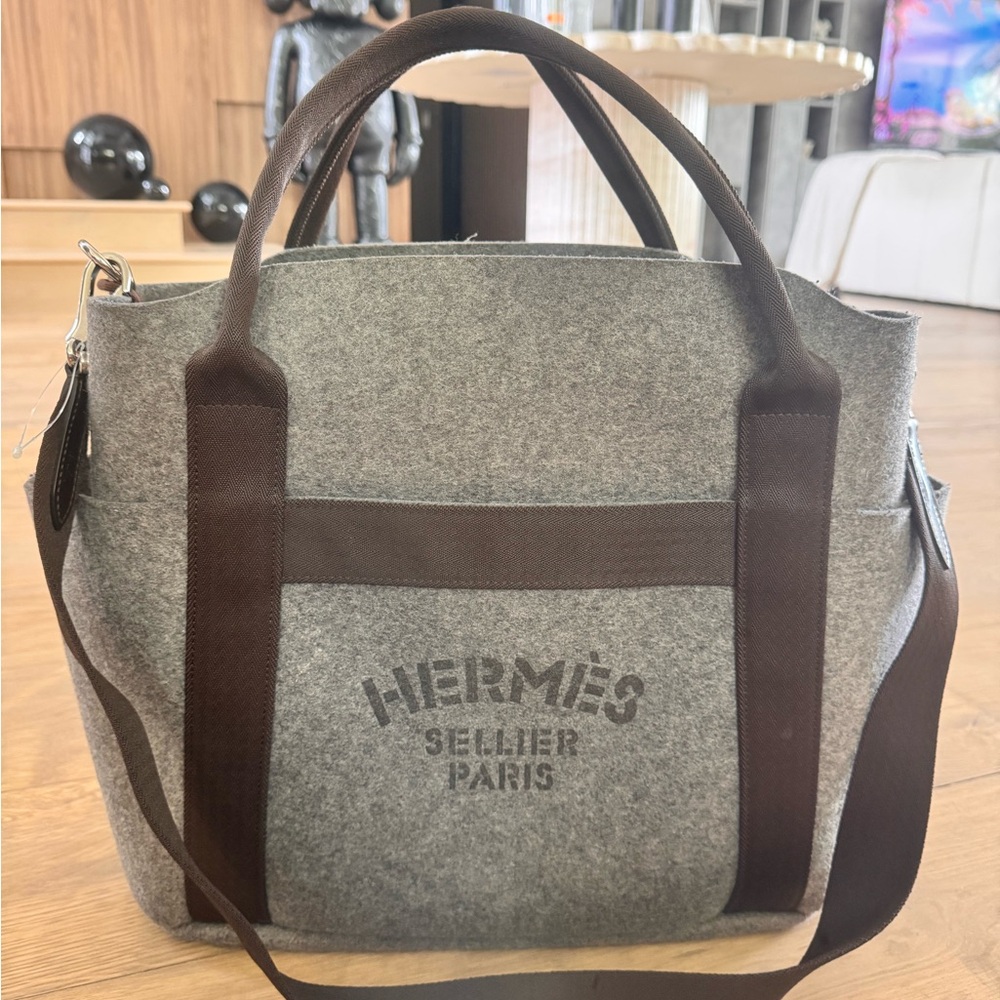 Hermes Gray and Brown Messenger Bag